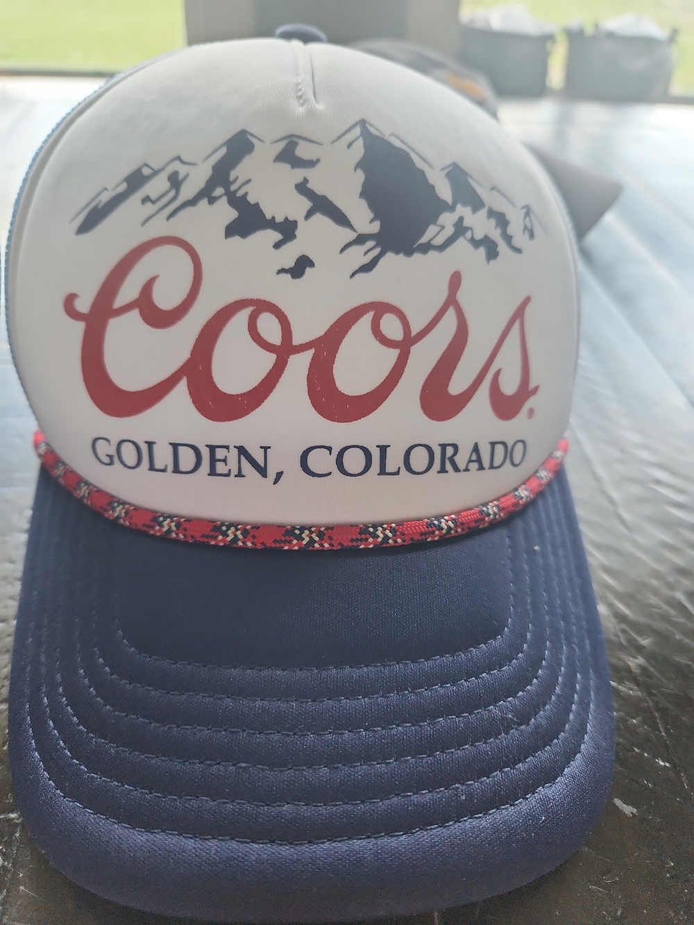 Coors Golden Colorado Trucker Hat - Navy and White Has Light Makeup On The Band.